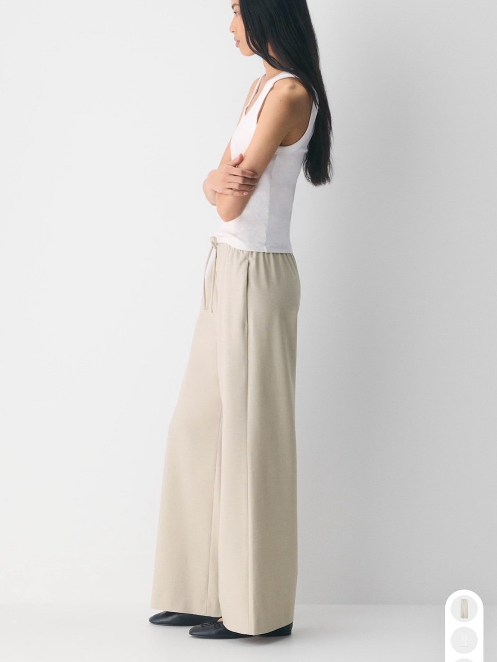 Aritzia Wide Leg Drawstring Pants in Light Cream - Picture 2 of 8